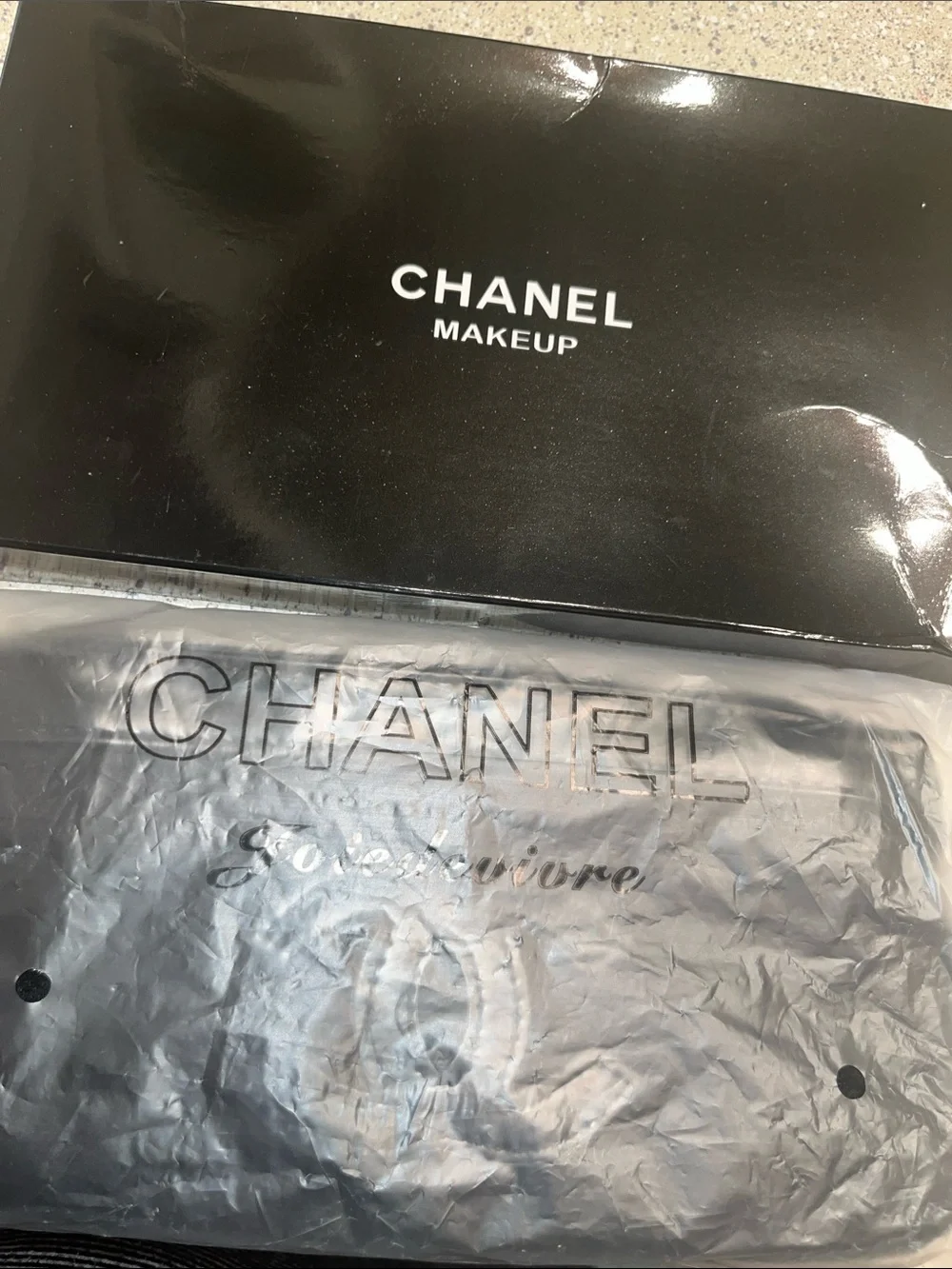 CHANEL Black Velvet CC Logo Makeup Pouch